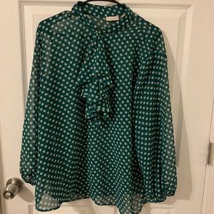 Eva Mendes polka dot ruffle blouse